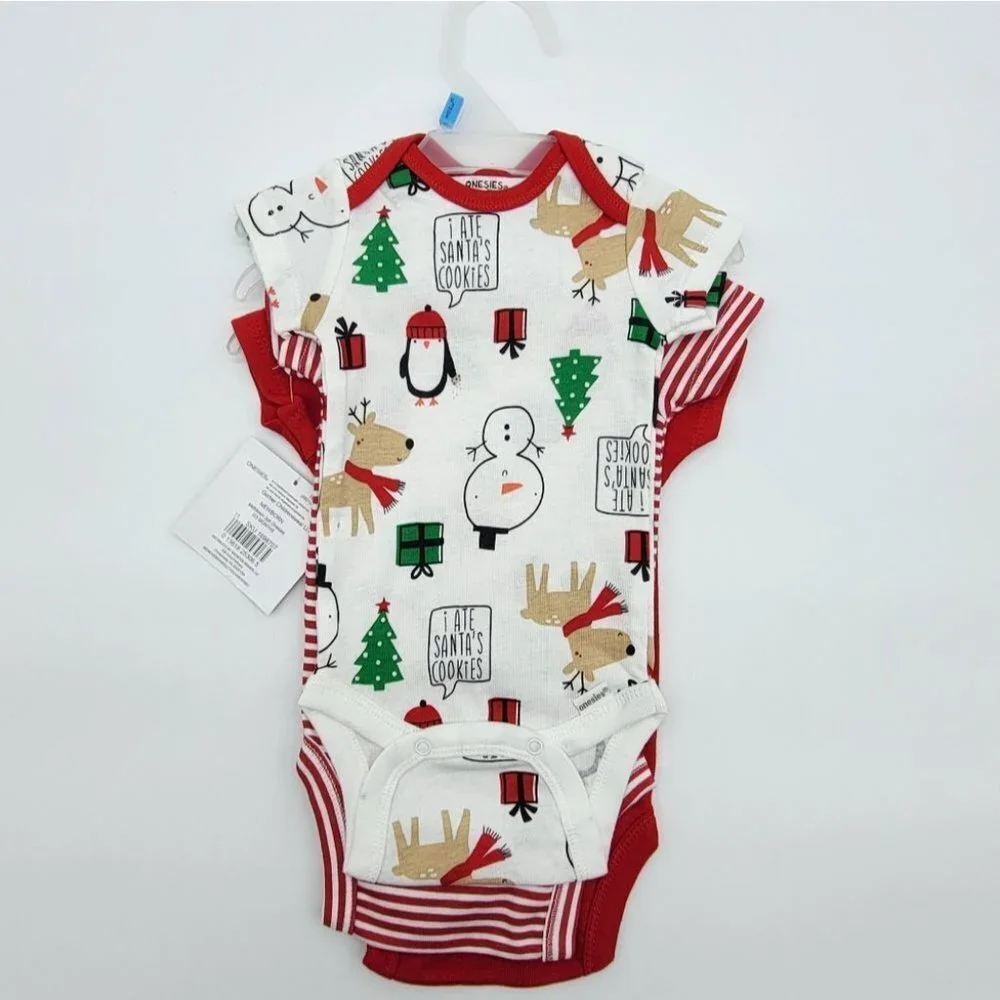 Christmas Bodysuits One Pieces Infants 0 3 Months Newborn Set Red White